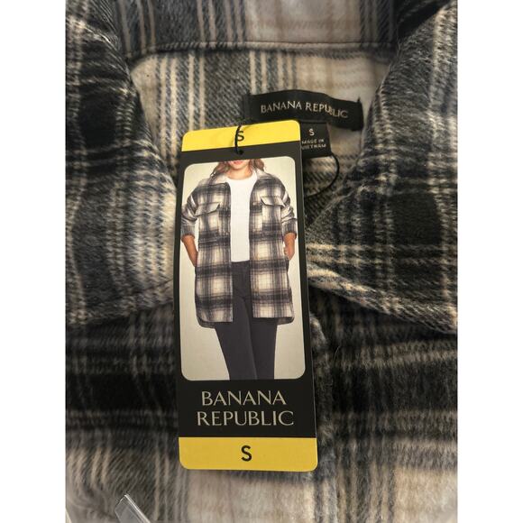 Banana Republic Women Black and Cream Brushed Flannel Plaid Shirt Jacket Small - Picture 4 of 4